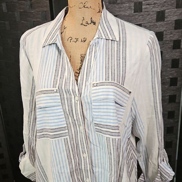 Jones New York Striped Linen Blend Top Size XL - Picture 2 of 10